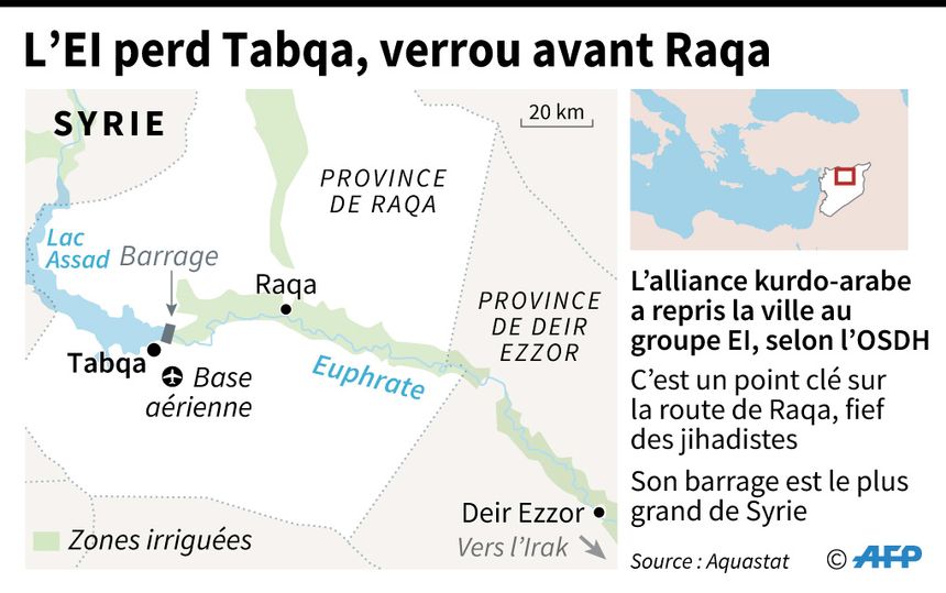 Les Kurdes prennent la ville-clé de Tabqa aux djihadistes du groupe Etat islamique en Syrie