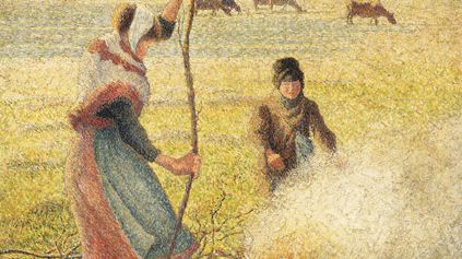 Camille Pissarro, Gelée blanche, jeune paysanne faisant du feu (1888) huile sur toile ; 92,5 × 92,5 cm France, Paris musée d’Orsay,