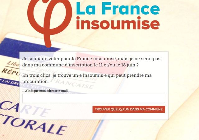 Page d'accueil du site de vote par procuration de France Insoumise