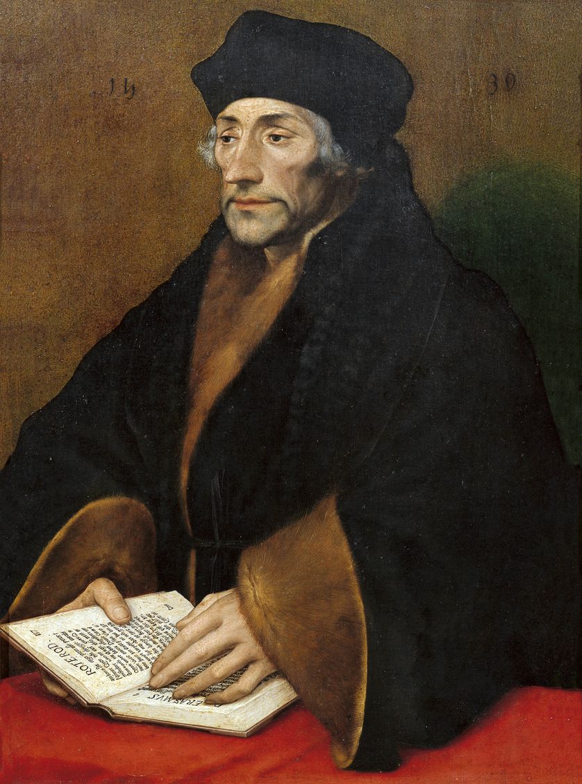 Portrait de Erasme de Rotterdam par Hans Holbein le jeune (1497-1543). Galerie nationale de Parme