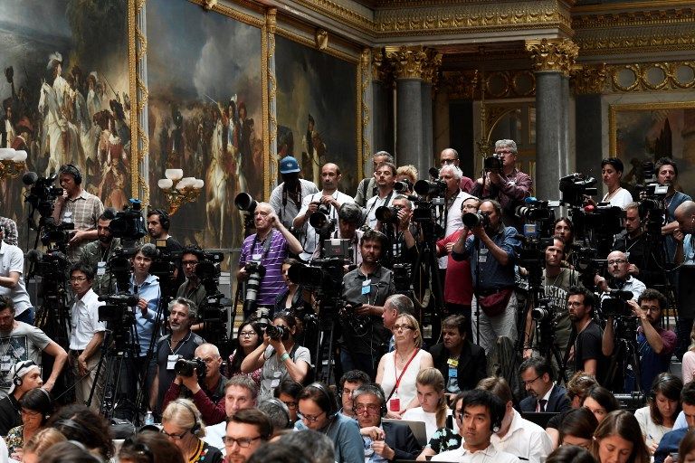 Journalistes à Versailles le 29 mai 2017, à l'occasion de la conférence de presse commune d'Emmanuel Macron et Vladimir Poutine