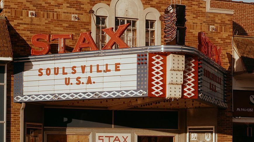 Façade extérieure de l’immeuble de Stax Records en 1967 à Memphis (Tennessee)