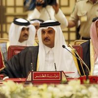 Tamim ben Hamad Al Thani, émir du Qatar. Soutien des Frères musulmans, ennemi de l'Arabie Saoudite, le Qatar est au centre des tensions diplomatiques du Moyen-Orient