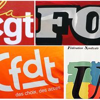 Logos des syndicats : CGT, FO, CFDT et FSU, 03/12/2014