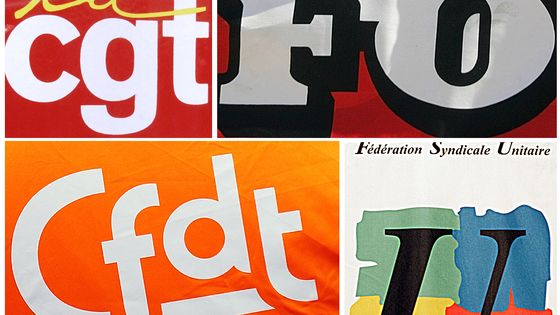 Logos des syndicats : CGT, FO, CFDT et FSU, 03/12/2014 ©AFP - DESK / AFP
