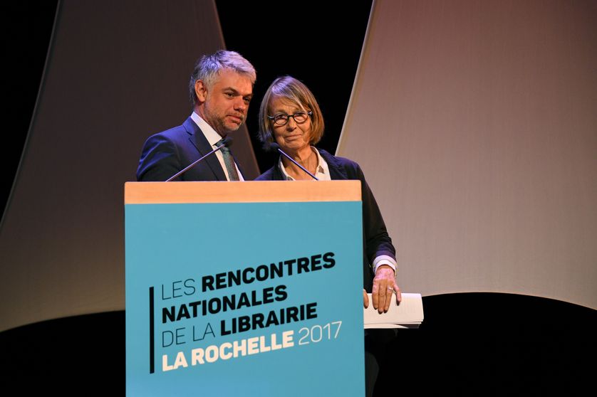 La ministre de la Culture, Françoise Nyssen aux cotés de Matthieu de Montchalin, président du SLF