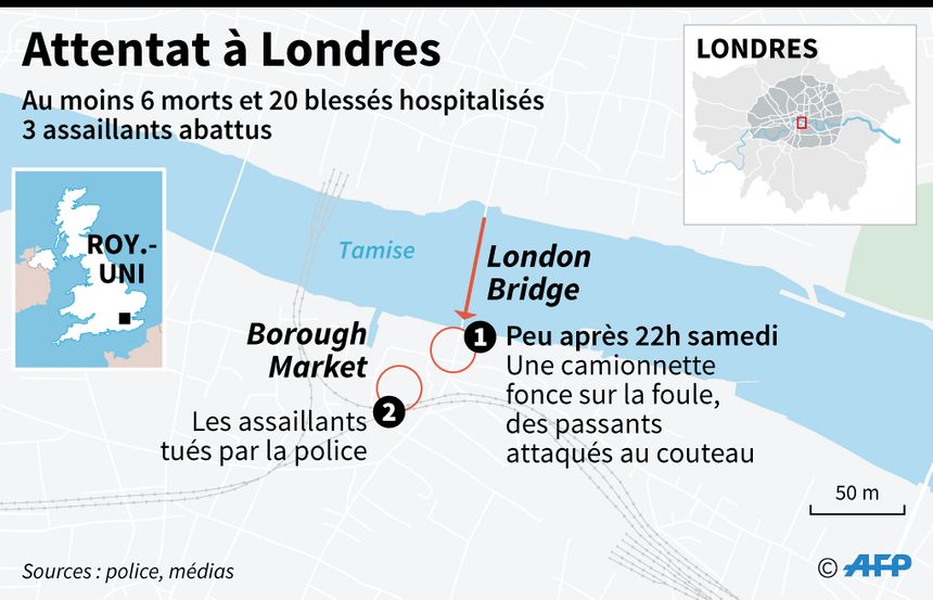 Les lieux de l'attentat de Londres