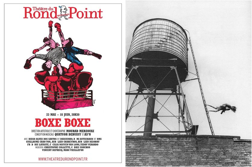 Affiche du spectacle "Boxe boxe" au théâtre du Rond Point et visuel exposition "A different way to move"