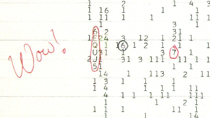 Le signal à 1420 MHz et le commentaire "WOW !" de l'astrophysicien Jerry Ehman, le 15 août 1977