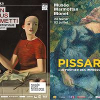 Affiches des expositions "Pissaro..." et "Derain, Balthus, Giacometti..."