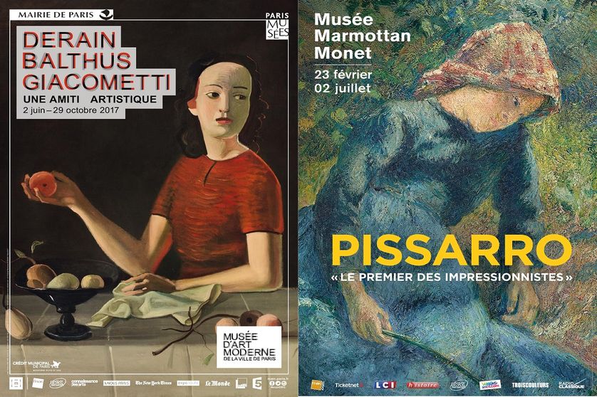 Affiches des expositions "Pissaro..." et "Derain, Balthus, Giacometti..."