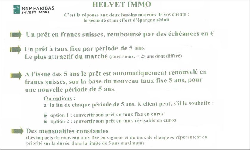 Informations et arguments de vente du prêt Helvet Immo à l'attention des conseillers