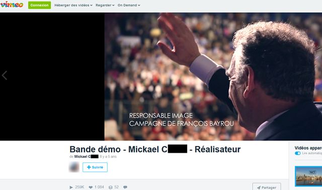 Capture d'écran de la page viméo de Mickaël C. 08 juin 2017