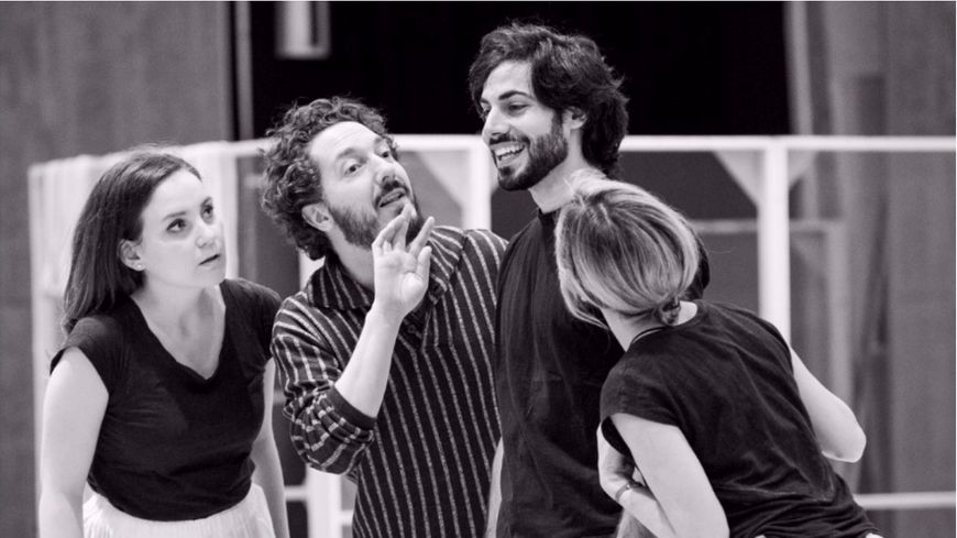 En répétition : avec Chiara Skerath, Guillaume Gallienne, Alessio Arduini et (de dos) Isabelle Druet