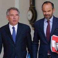 François Bayrou et le Premier ministre Edouard Philippe au sortir du Conseil des ministres du 14 juin 2017
