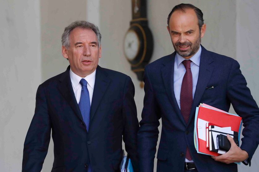 François Bayrou et le Premier ministre Edouard Philippe au sortir du Conseil des ministres du 14 juin 2017