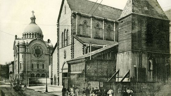 Le Havre ( Normandie ) : eglise Saint-Joseph ( Saint Joseph , St-Joseph ), chapelle et externat au debut du 20eme siecle - carte postale envoyee en 1907 ©AFP - Leemage