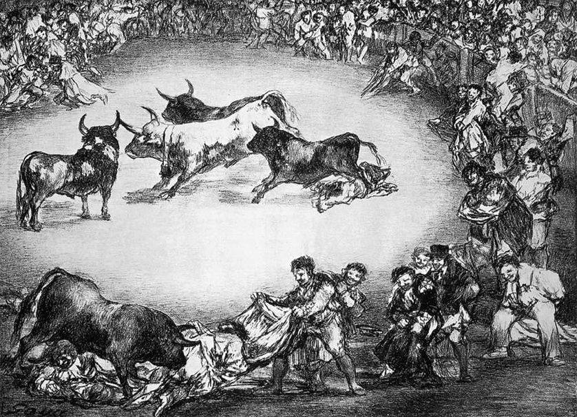 Le divertissement espagnols planche extraite des Taureaux de Bordeaux, 1824-1825
