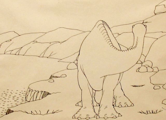 Image de Gertie le dinosaure dans l'exposition Winsor MCcay de la biennale du 9e art au Musée Thomas Henry de Cherbourg-en-Cotentin