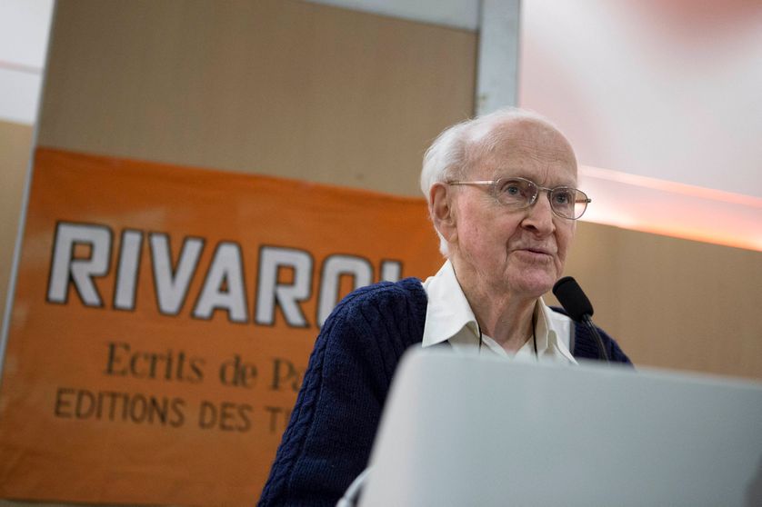 Robert Faurisson lors du banquet du journal d'extrême-droite Rivarol, en avril 2016.
