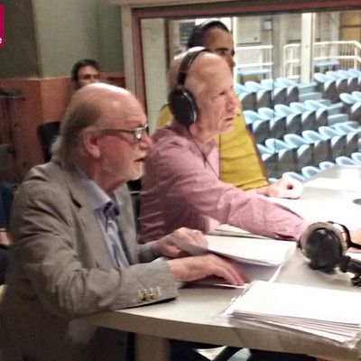 Jean-Pierre Leguay en enregistrement pour Alla Breve, aux côtés de Daniel Zalay