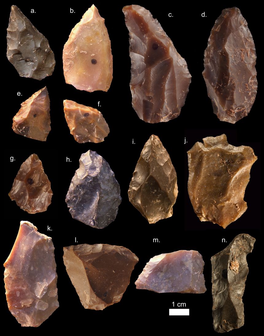 Quelques outils de pierre du "Middle Stone Age" de Jebel Irhoud (Maroc)