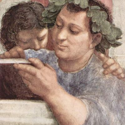 Epicure, couronné de pampres