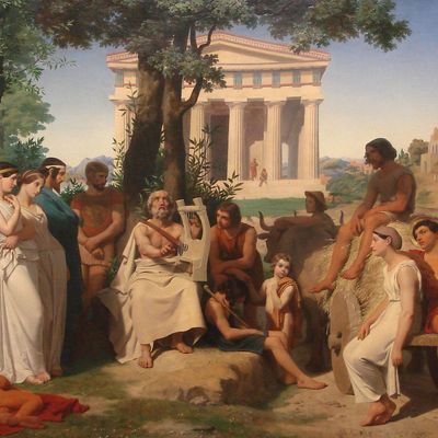 "Homère", de Jean-Baptiste Auguste Leloir (Huile sur toile, 1841. Hommage à l’Apothéose d'Homère d'Ingres (1827)