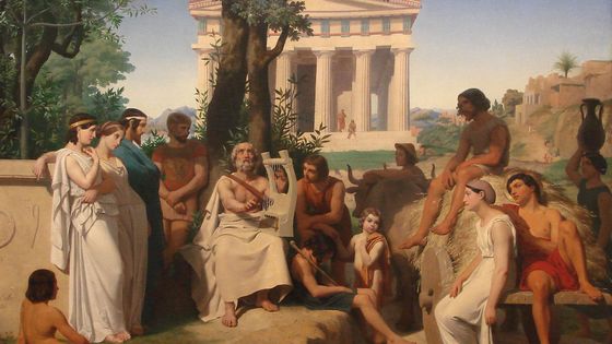 "Homère", de Jean-Baptiste Auguste Leloir (Huile sur toile, 1841. Hommage à l’Apothéose d'Homère d'Ingres (1827) - Wikimedia Commons