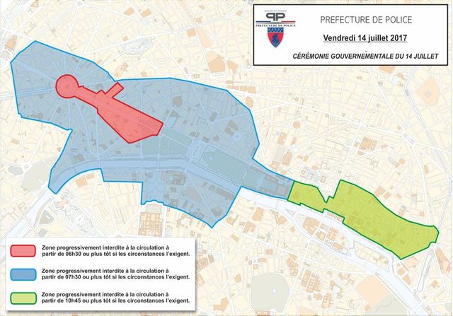 Les restrictions de circulation en raison du défilé militaire à Paris, le 14 juillet 2017.