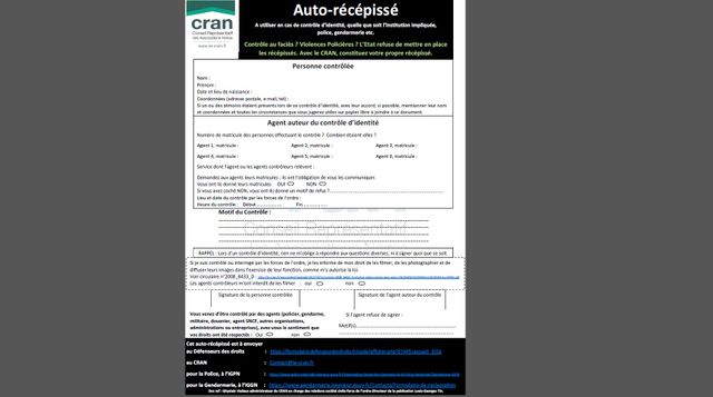 L'auto-récépissé à télécharger sur le site internet du CRAN.