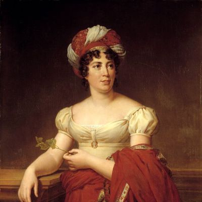 Portrait de Germaine Necker, Baronne de Stael Holstein dite Madame de Staël (1766-1817), romanciere et essayiste suisse. Peinture de Marie Eleonore Godefroid ( 1778-1849 ), 1813. Huile sur toile, 1,16 x 0,83m. Versailles, Musée Du Château