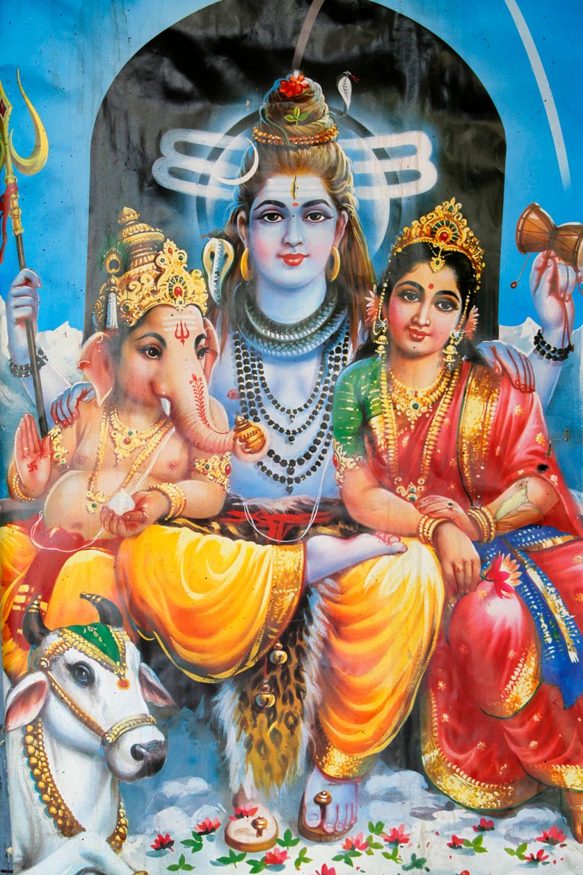 Hindu gods Ganesh and his parents Shiva and Parvati Deoband Inde