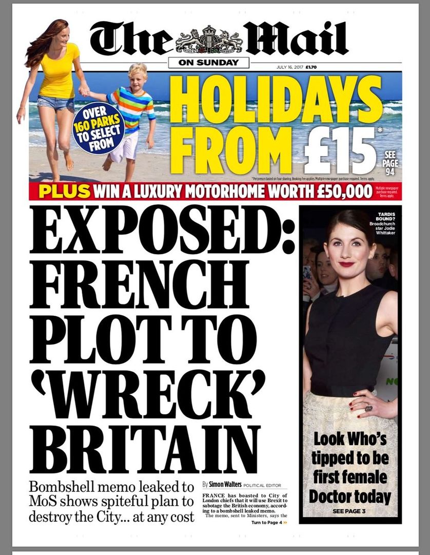 Une du "The Mail On Sunday du 17 juillet 2017