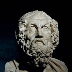 Buste de Homère. Marbre, copie romaine d'un original hellénistique du IIe siècle av. J.-C. (Musées du Capitole, Rome)
