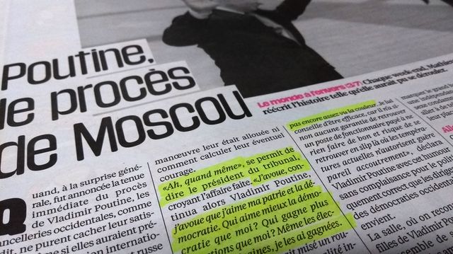 Extrait de l'article de Libération sur le faux procès de Vladimir Poutine