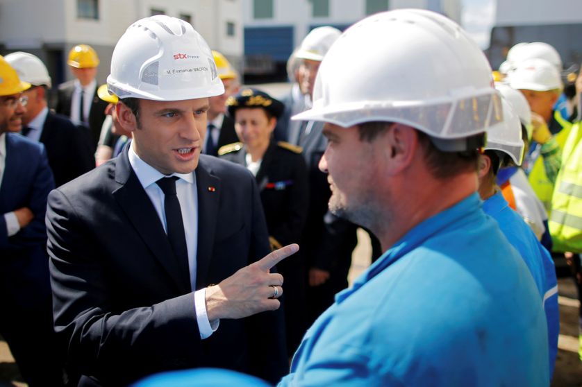 Président Emmanuel Macron en visite à Saint Nazaire le 27 Juillet, journée de l'annonce de la nationalisation
