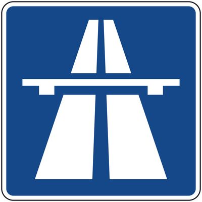 Panneau signalant une autoroute ; en référence à la pochette de l'album de Kraftwerk