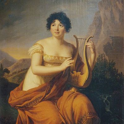 Madame de Staël en Corinne (1807), Firmin Massot, huile sur bois - Collection du château de Coppet (Suisse)