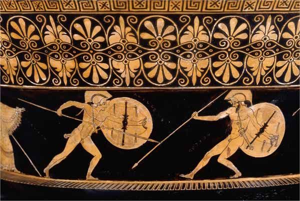 Combat entre Achille et Hector (détail). Circa 500 avant J.C.