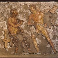 Achilles et Agamemnon, scène de l'Iliade dans des mosaïques romaines.