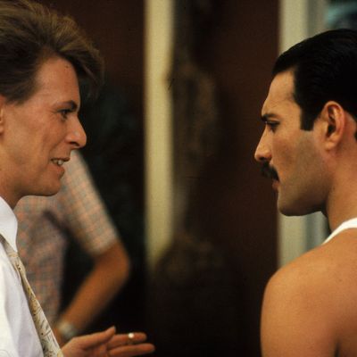 Freddie Mercury et David Bowie durant"A kind of Magic Tour" en 1986