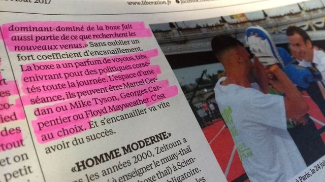 Extrait de l'article sur les politiques boxeurs dans Libération - photo par Olivier Bénis