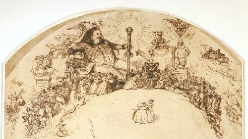 Balzac et les personnages de la Comédie humaine. Dessin à la plume et encre pour un projet d'éventail (1835), par Grandville. (Maison de Balzac, Paris.) - Jean-Jacques Grandville