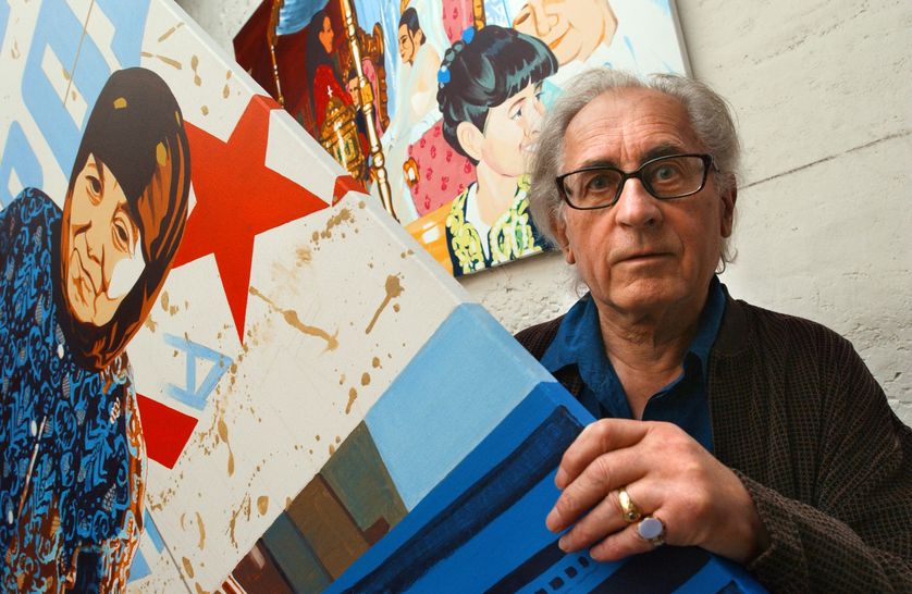 Bernard Rancillac dans son atelier à Arcueil, en 2003
