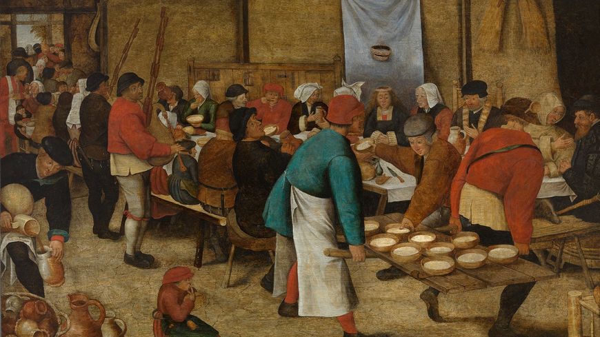 "Repas de Noces dans la grange" de Pieter II Brueghel, après 1616 (Huile sur toile: 69,9 cm x 105,2 cm), Musée des Beaux-Arts de Gand