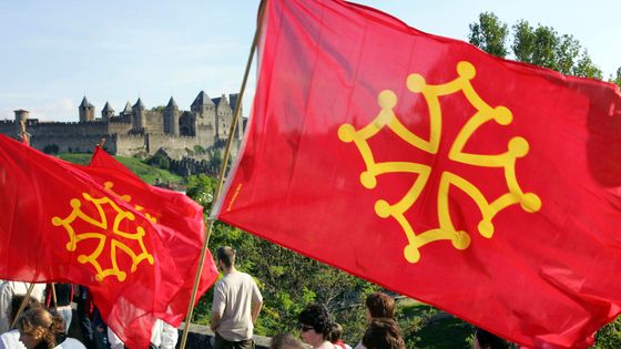 Plusieurs milliers de personnes, 5000 selon la police, 10 000 selon les organisateurs, défilent en 2005 dans les rues de Carcassonne, lors d'une manifestation pour la sauvegarde de la langue occitane. ©AFP - GEORGES GOBET