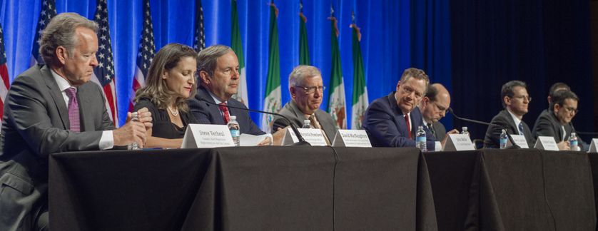 Représentants des Etats-Unis, du Canada et du Mexique, à la table des négociations, le 16 août 2017.