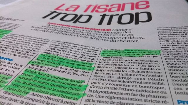 Extrait de l'article de Libération sur les tisanes - photo par Olivier Bénis