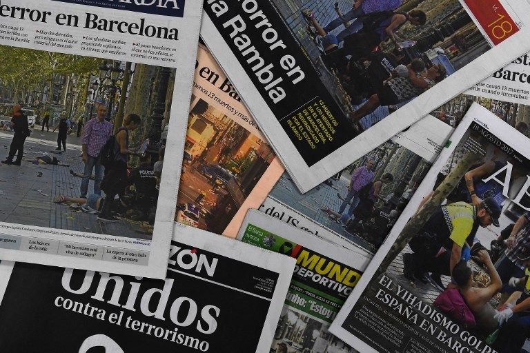 Le 18 août 2017, des unes de journaux espagnols nationaux, régionaux et sportifs dédiées à l'attaque de Barcelone.